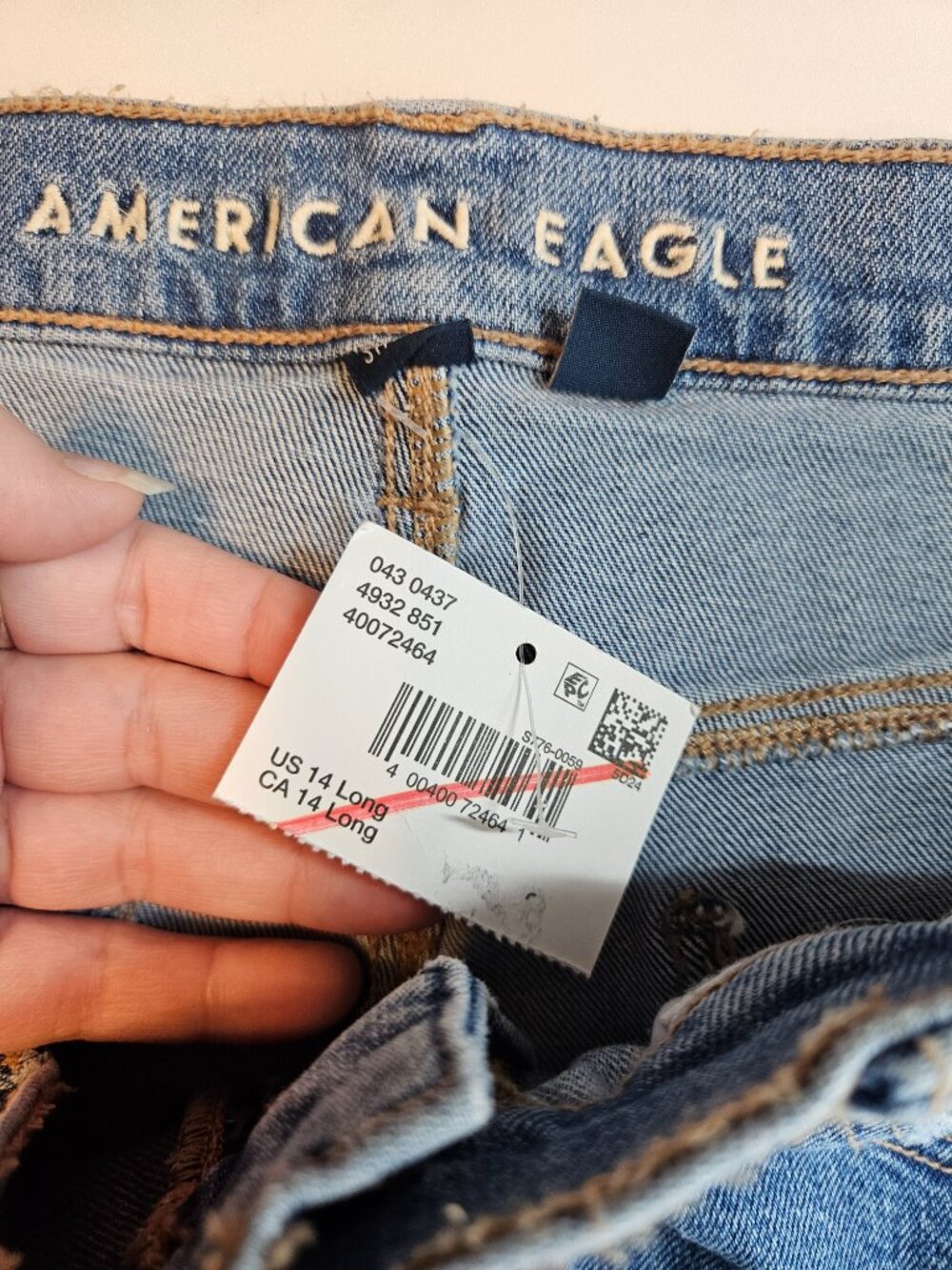American Eagle Low Rise Baggy Straight Jean Medium Wash Women's Size 14 Long NEW - Picture 5 of 12